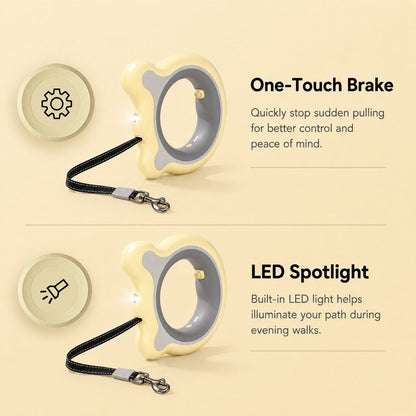 Retractable Dog Leash – LED Light & One-Touch Brake