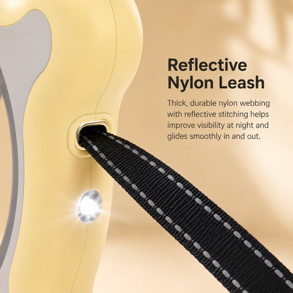 Retractable Dog Leash – LED Light & One-Touch Brake