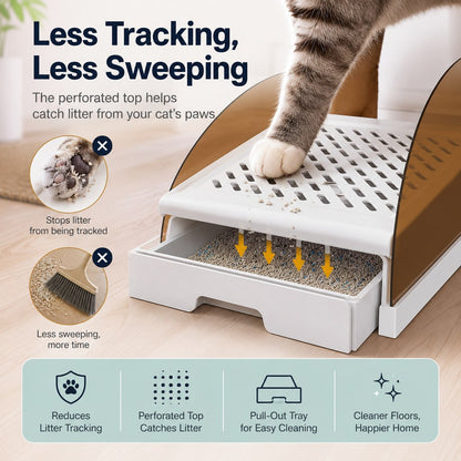 Cat Litter Box Step – Pull-Out Tray, Cleaner Floors