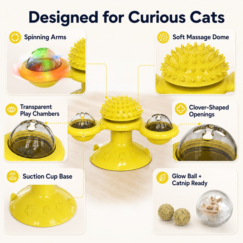Light-Up Spinning Cat Windmill – Beats Indoor Boredom