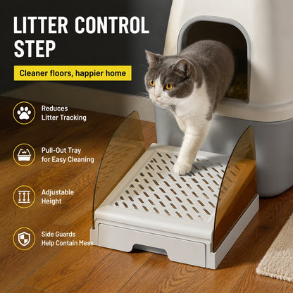 Cat Litter Box Step – Pull-Out Tray, Cleaner Floors