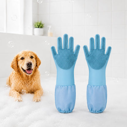 Long-Sleeve Pet Bath Gloves – Deshedding & Massage