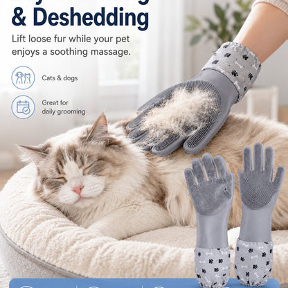 Long-Sleeve Pet Bath Gloves – Deshedding & Massage