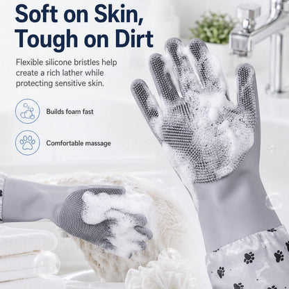 Long-Sleeve Pet Bath Gloves – Deshedding & Massage