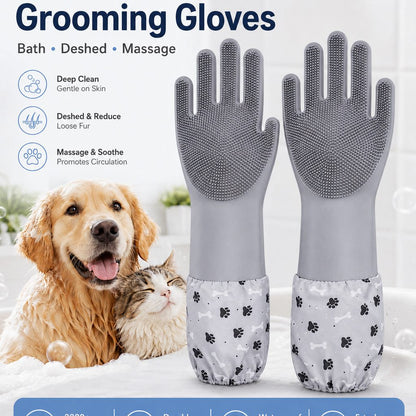 Long-Sleeve Pet Bath Gloves – Deshedding & Massage
