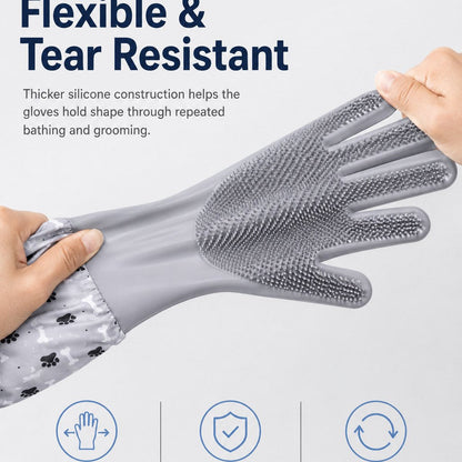 Long-Sleeve Pet Bath Gloves – Deshedding & Massage