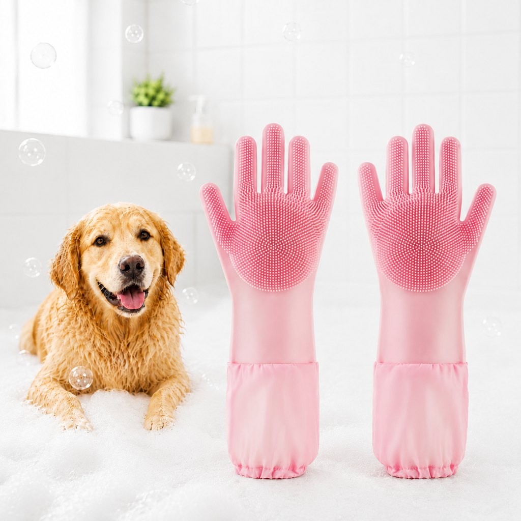 Long-Sleeve Pet Bath Gloves – Deshedding & Massage