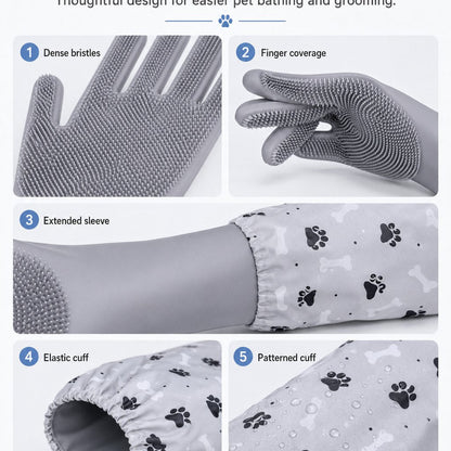 Long-Sleeve Pet Bath Gloves – Deshedding & Massage