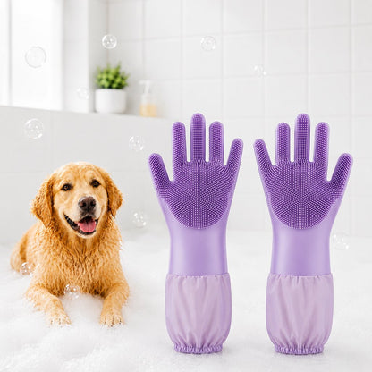 Long-Sleeve Pet Bath Gloves – Deshedding & Massage