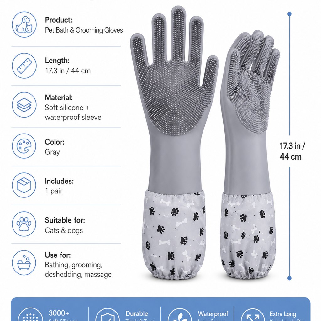 Long-Sleeve Pet Bath Gloves – Deshedding & Massage