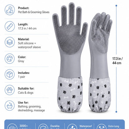 Long-Sleeve Pet Bath Gloves – Deshedding & Massage