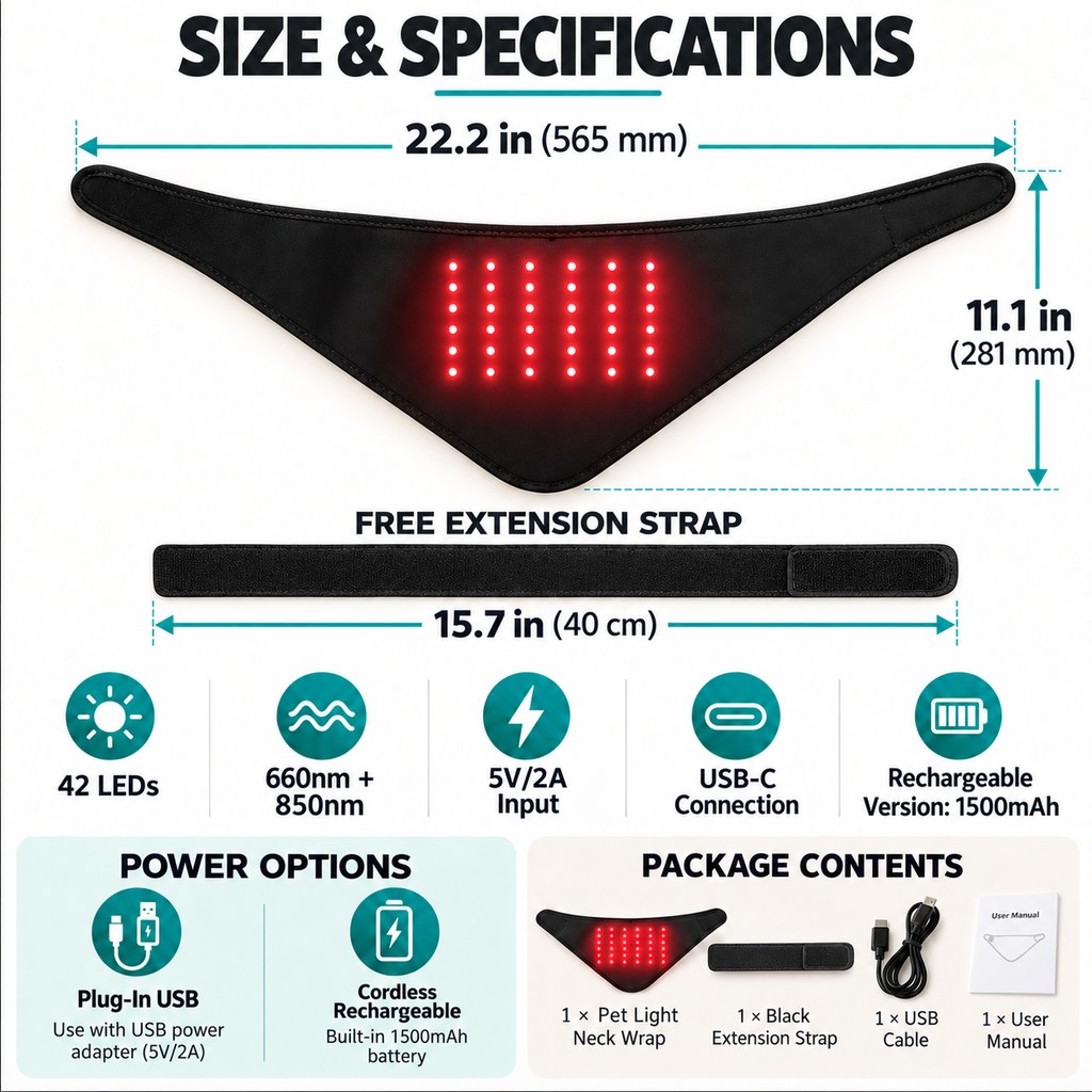 Red Light Dog Neck Wrap – 42 LEDs