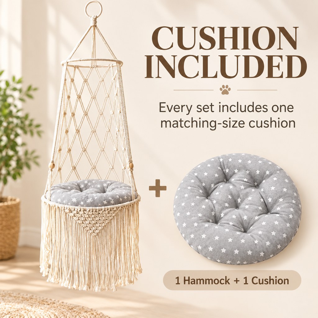 Macrame Hanging Cat Bed – Boho Space-Saving Hammock