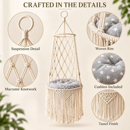 Macrame Hanging Cat Bed – Boho Space-Saving Hammock