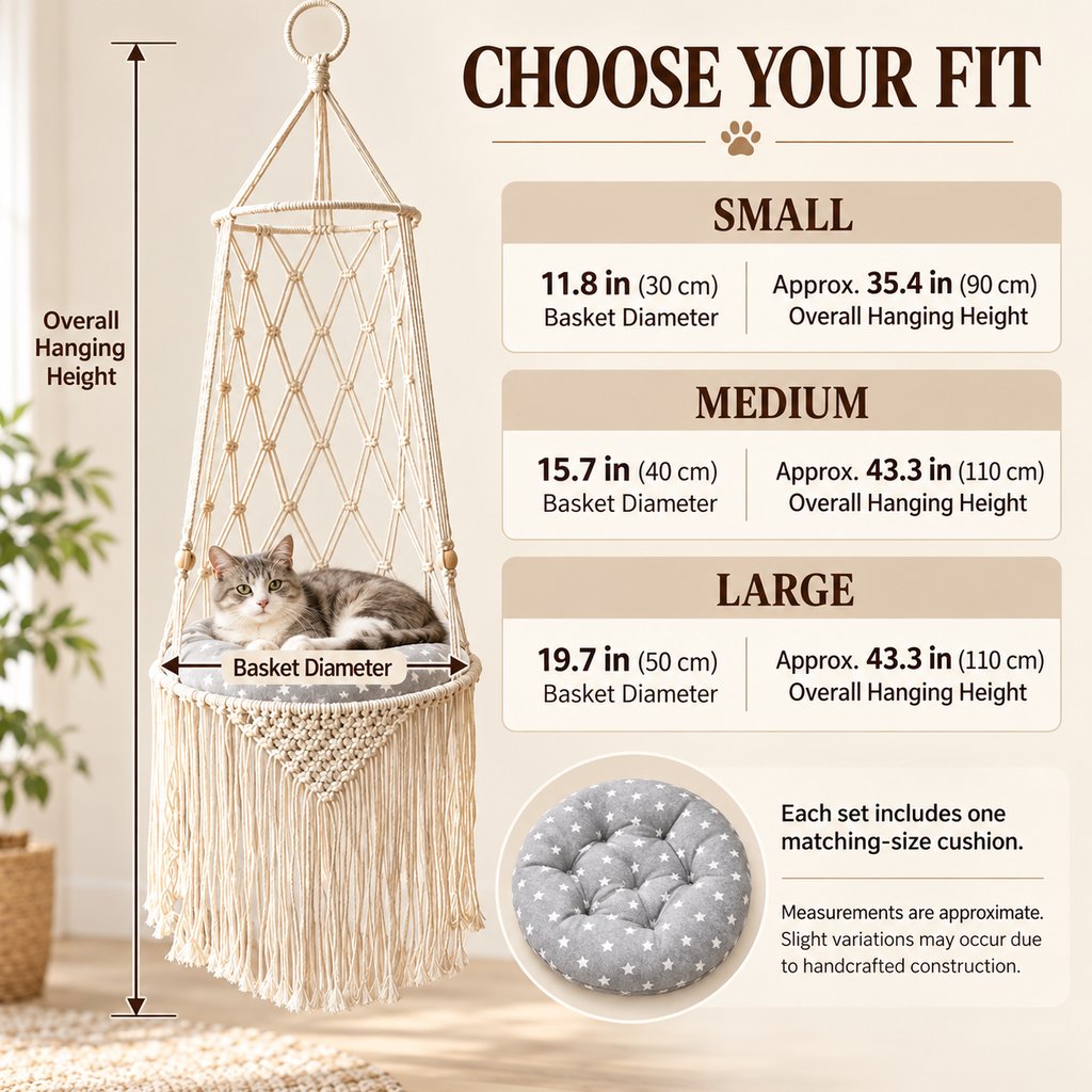 Macrame Hanging Cat Bed – Boho Space-Saving Hammock