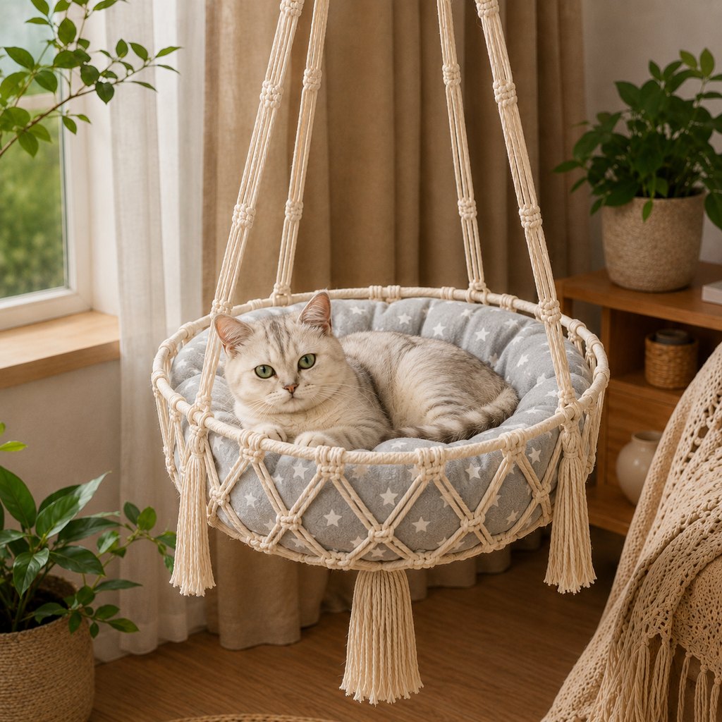 Macrame Cat Hammock Swing – Space-Saving Bed