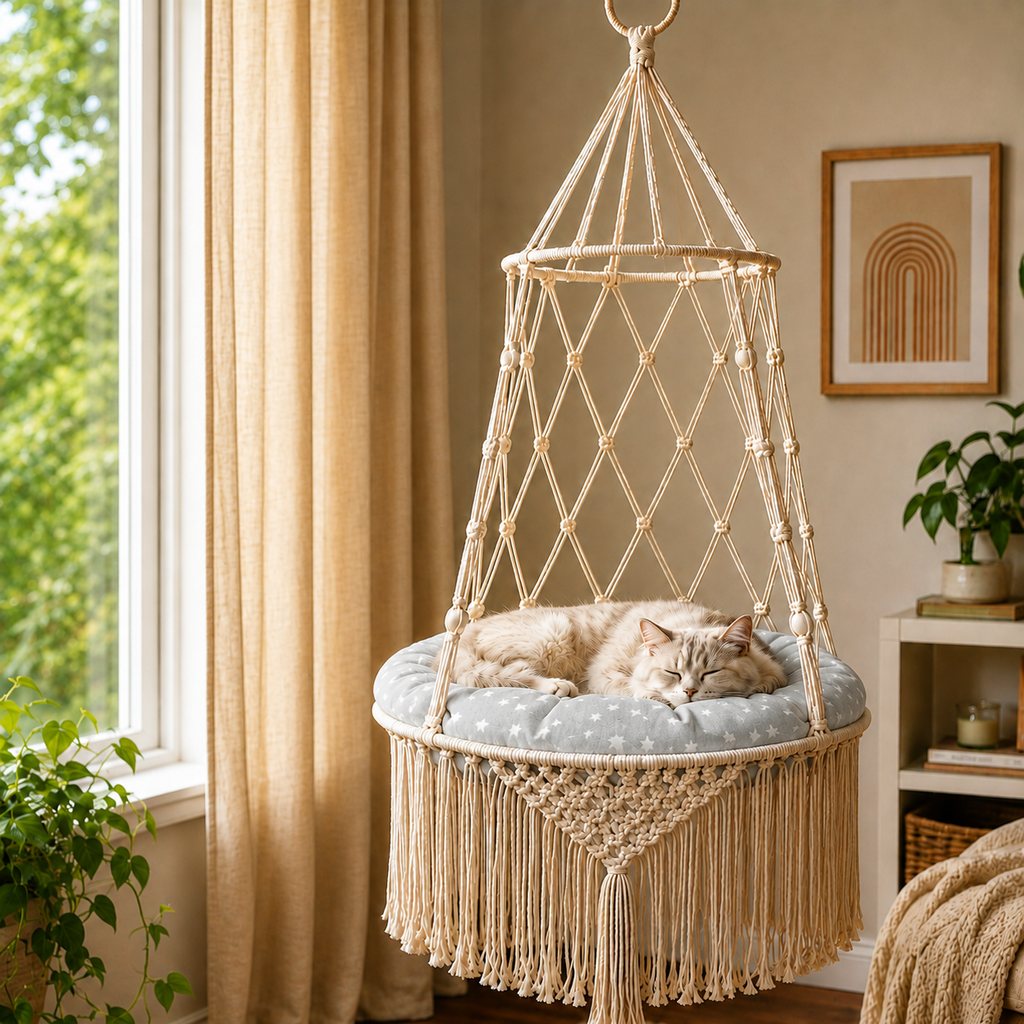 Macrame Cat Hammock Swing – Space-Saving Bed