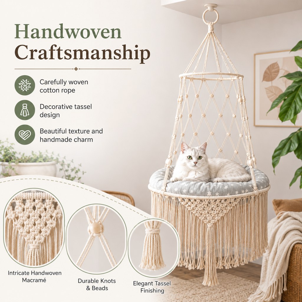 Macrame Cat Hammock Swing – Space-Saving Bed