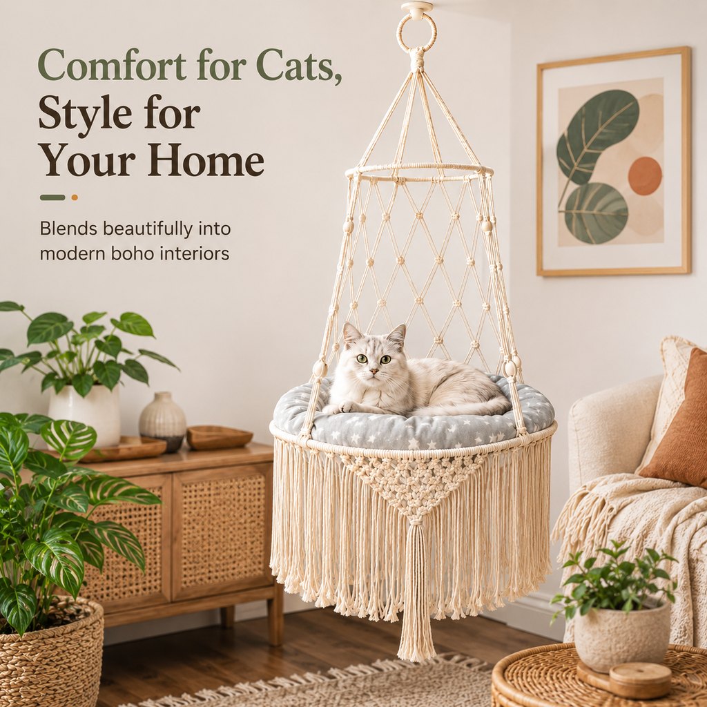 Macrame Cat Hammock Swing – Space-Saving Bed