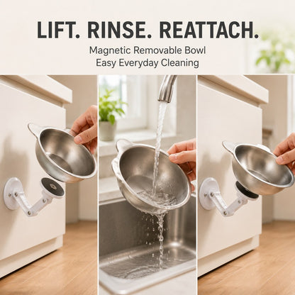 Magnetic Wall-Mounted Pet Bowl – Space-Saving Feeding