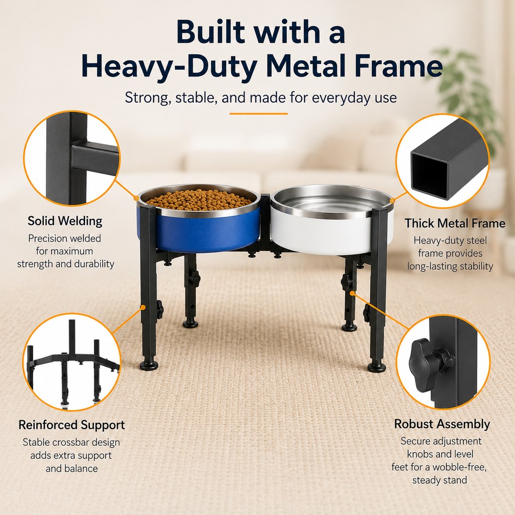 Adjustable Raised Dog Bowl Stand – No-Bend Meals