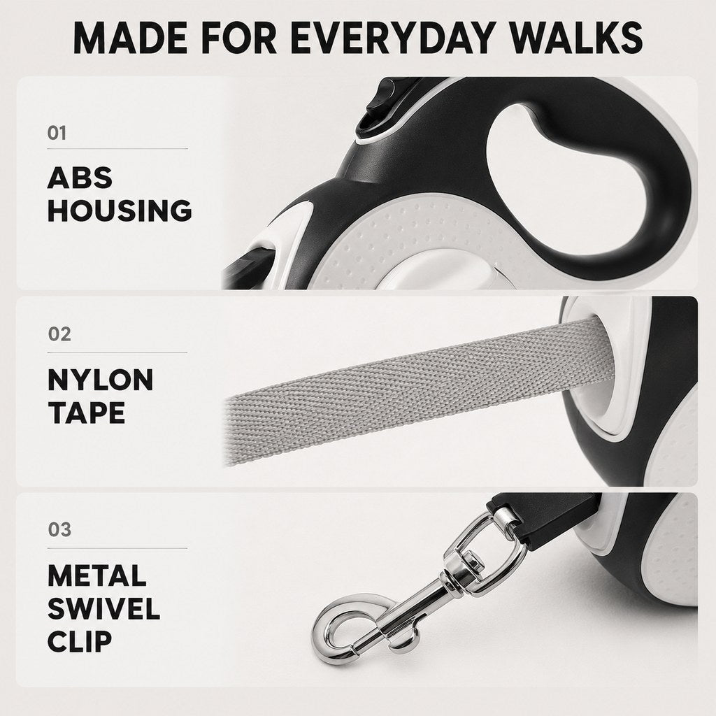 LED Retractable Dog Leash – Built-In Path Light