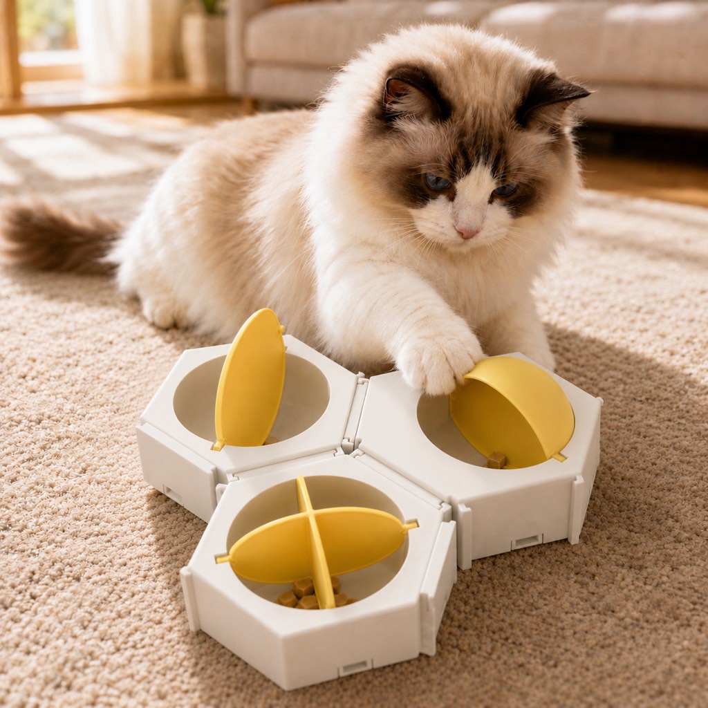 Hexagon Cat Puzzle Feeder – Slow Feeding Enrichment