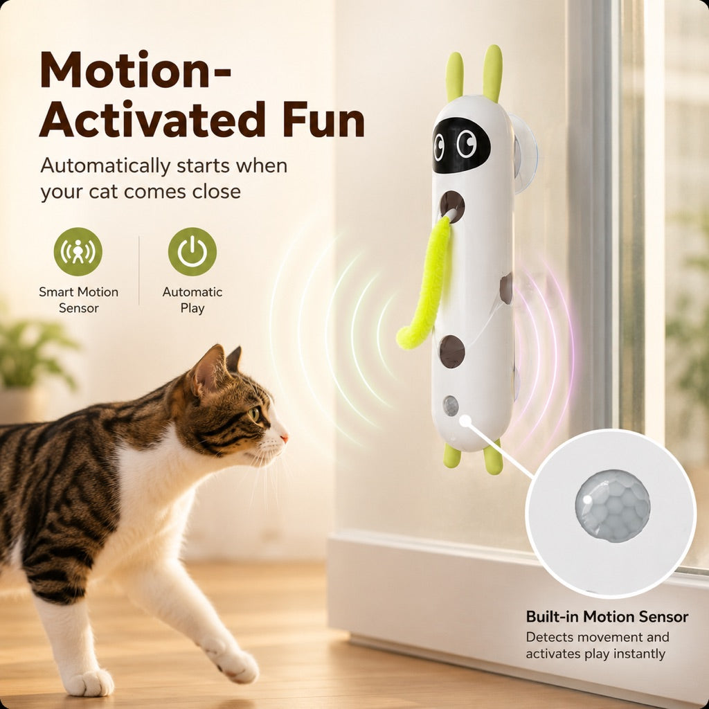 Motion-Activated Feather Cat Toy – Wall-Mounted Fun