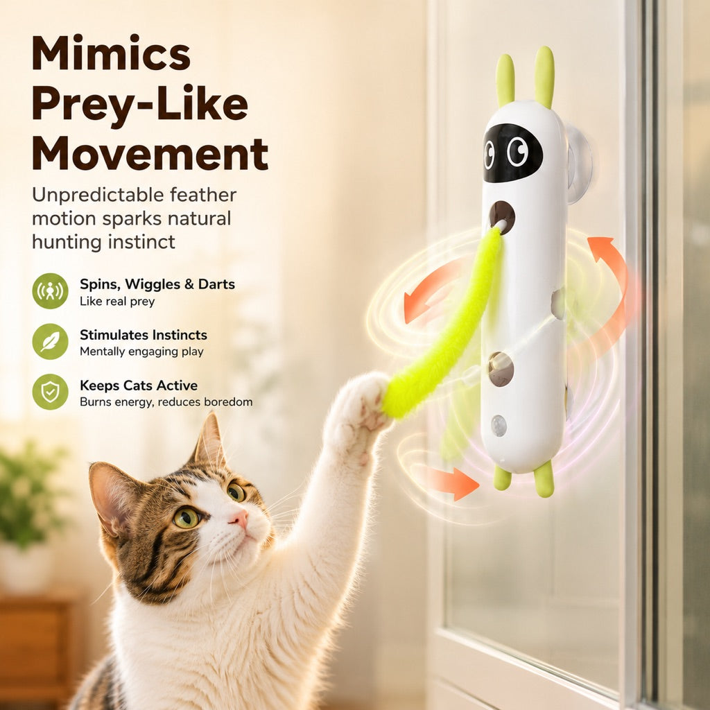 Motion-Activated Feather Cat Toy – Wall-Mounted Fun