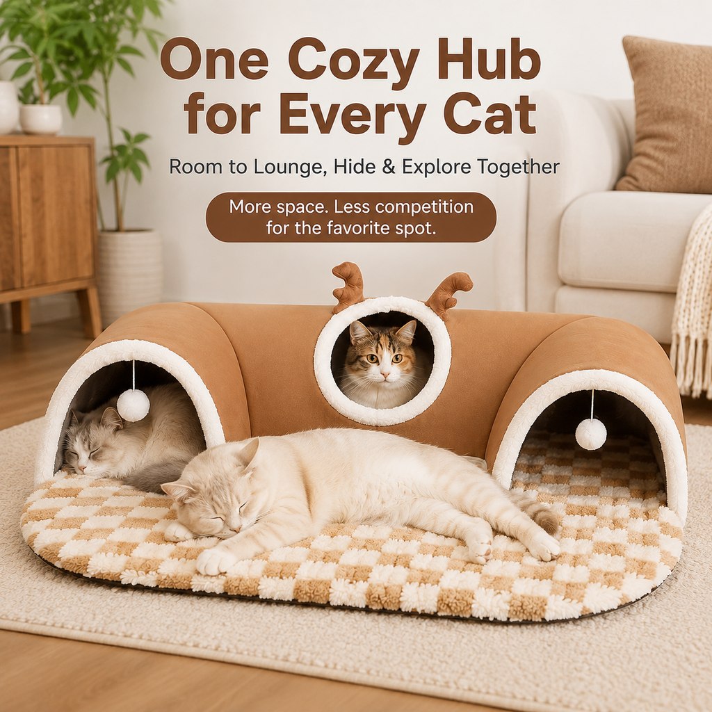 3-in-1 Multi-Cat Tunnel Bed – Rest & Play Together