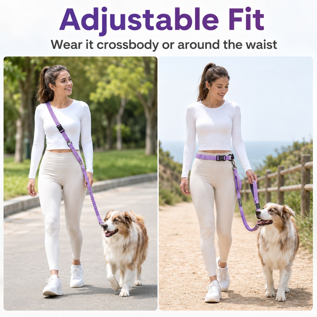 Hands-Free Bungee Dog Leash – Less Pulling on Runs