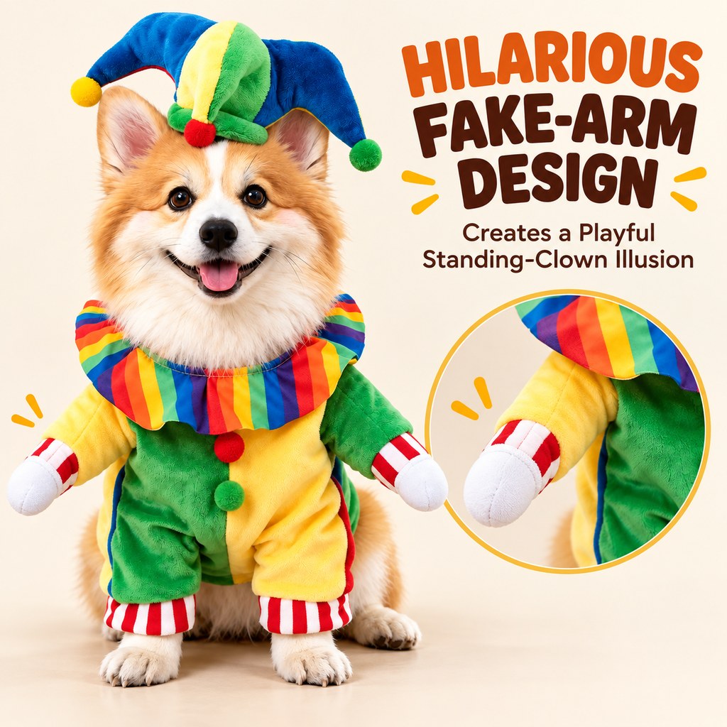 Jester Clown Dog Costume – Hat & Fake Arms