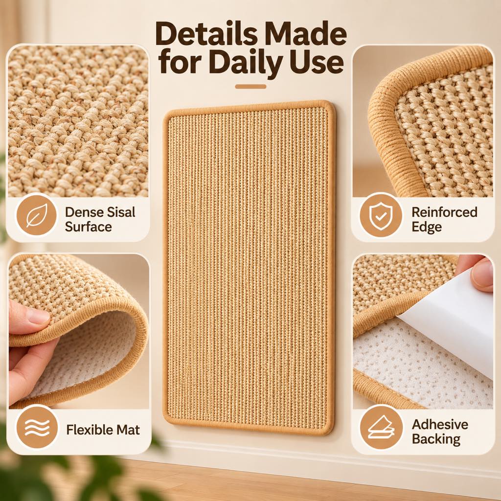 Self-Adhesive Sisal Cat Scratch Mat – Protects Sofas