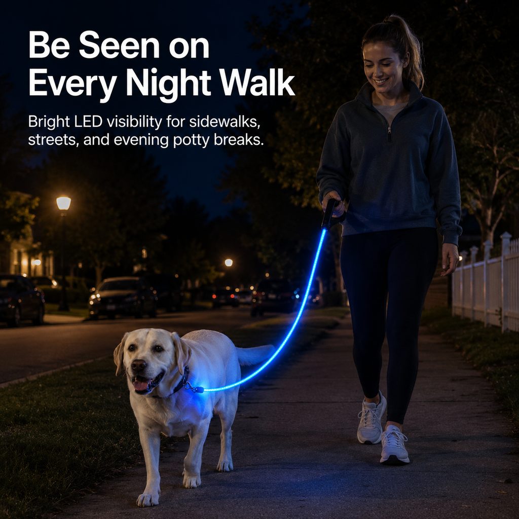 LED Light-Up Dog Leash – Rechargeable Night Safety