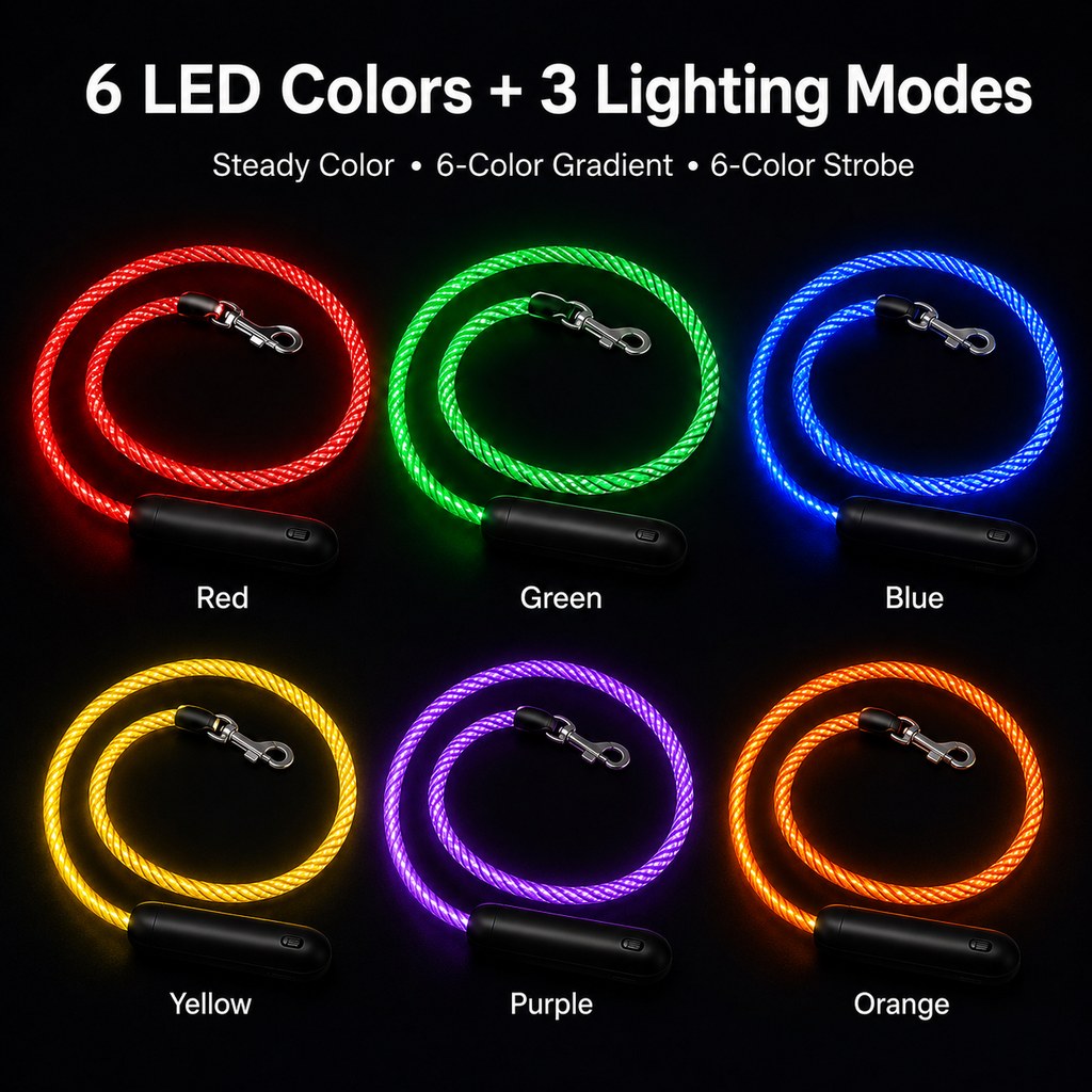 LED Light-Up Dog Leash – Rechargeable Night Safety