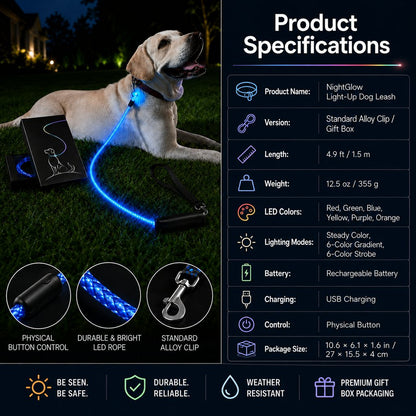 LED Light-Up Dog Leash – Rechargeable Night Safety