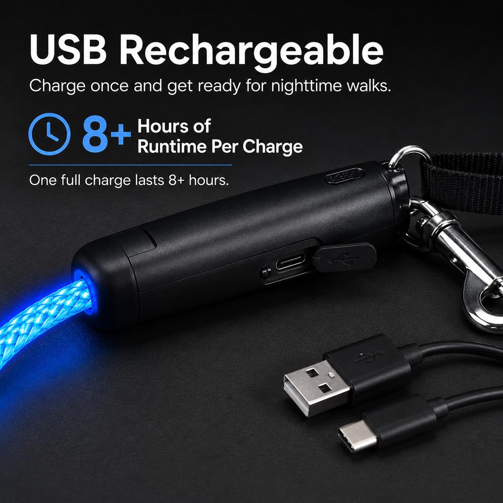 LED Light-Up Dog Leash – Rechargeable Night Safety