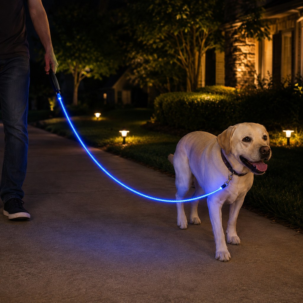 LED Light-Up Dog Leash – Rechargeable Night Safety