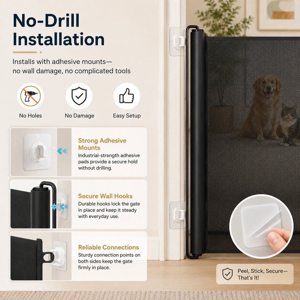 No-Drill Retractable Pet Gate – Blocks Off-Limit Areas