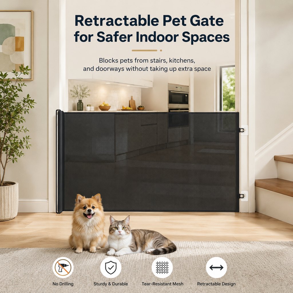 No-Drill Retractable Pet Gate – Blocks Off-Limit Areas