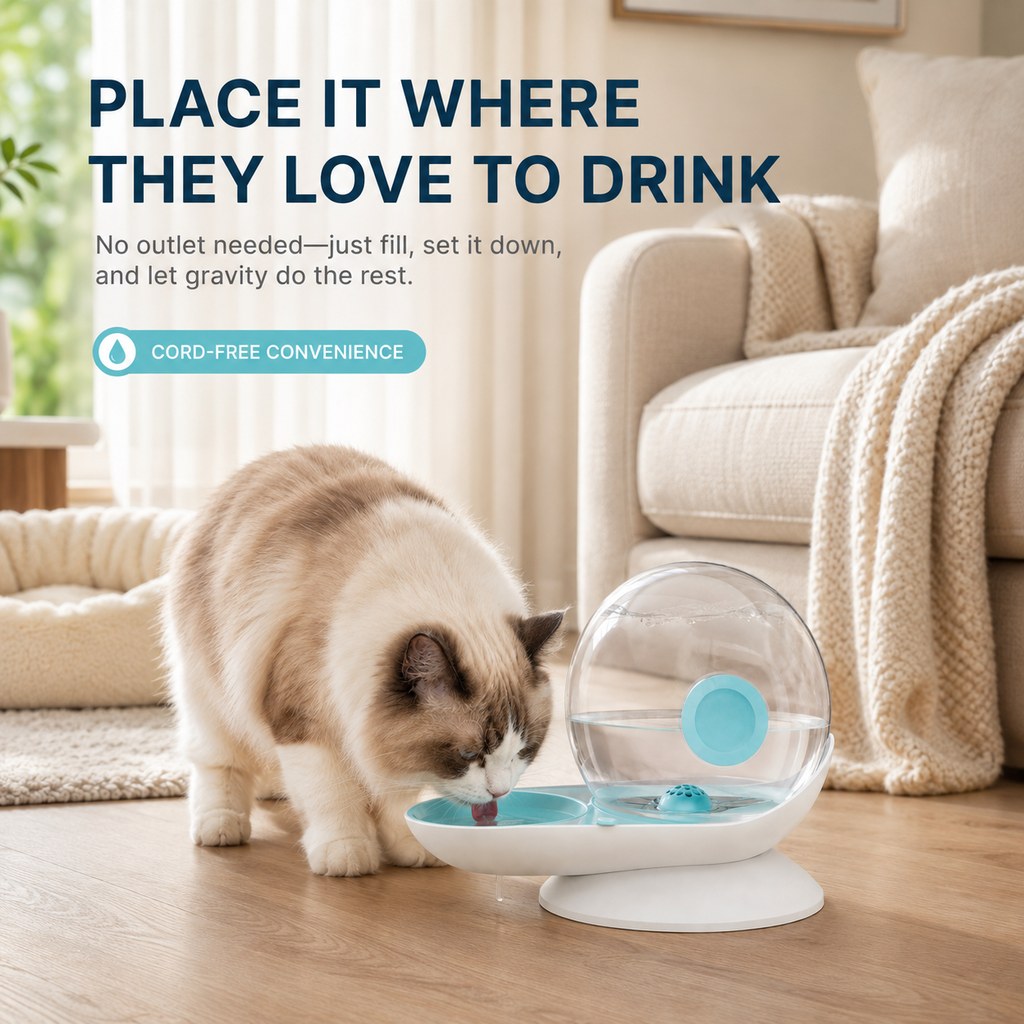 Gravity Pet Waterer 2.8L – No-Plug Auto Refill