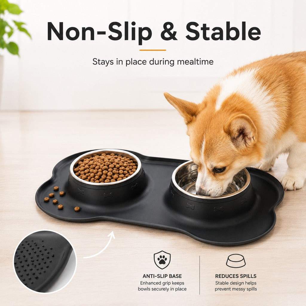 Spill-Proof Dual Pet Bowl – Mess-Free Food & Water