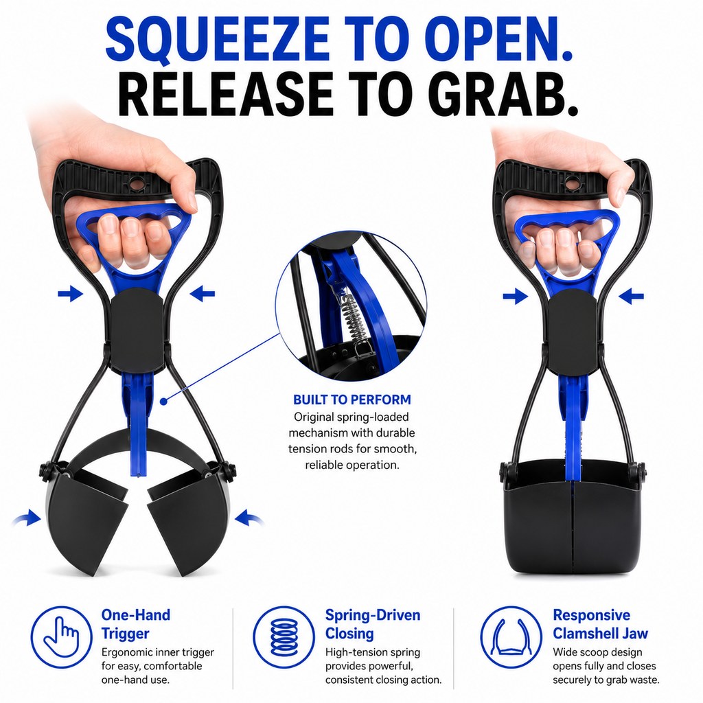 Foldable Long-Handle Pooper Scooper – One-Hand Pickup