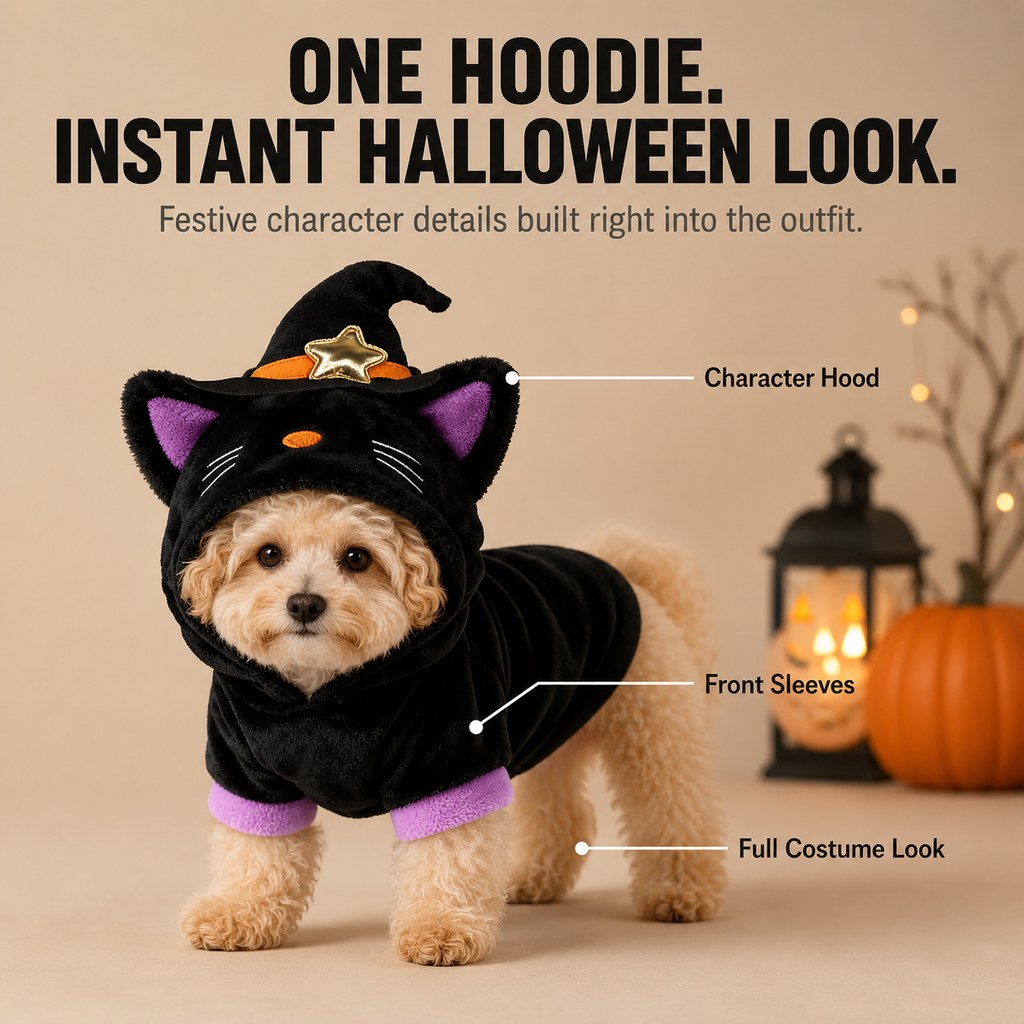 Halloween Pet Costume Hoodie – One-Piece Spooky Look