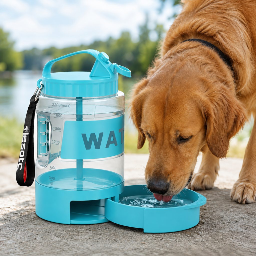 2.2L Dog Travel Water Bottle – Pull-Out Bowl