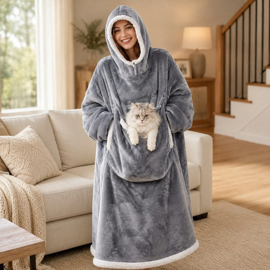 Sherpa Blanket Hoodie with Pet Pouch – Extra Cozy