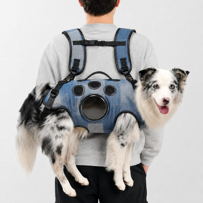 Hands-Free Denim Dog Carrier Backpack – No Arm Strain