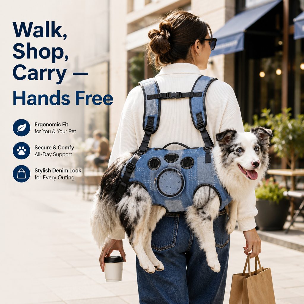 Hands-Free Denim Dog Carrier Backpack – No Arm Strain