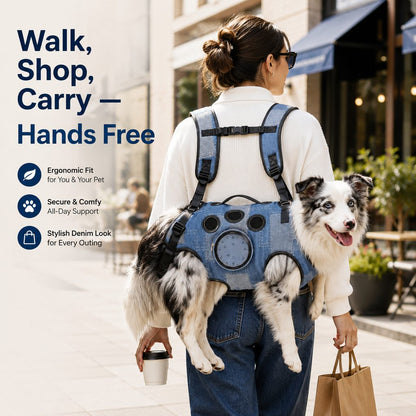 Hands-Free Denim Dog Carrier Backpack – No Arm Strain