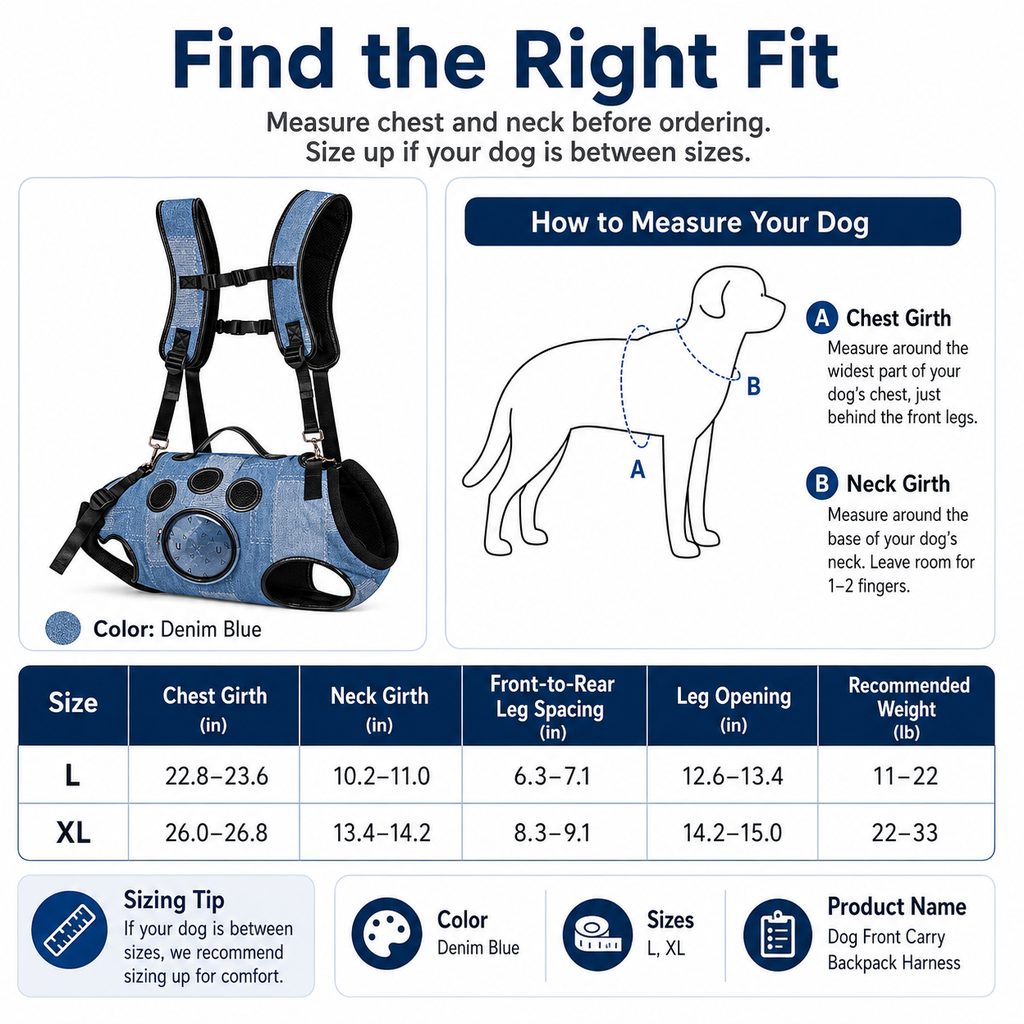 Hands-Free Denim Dog Carrier Backpack – No Arm Strain